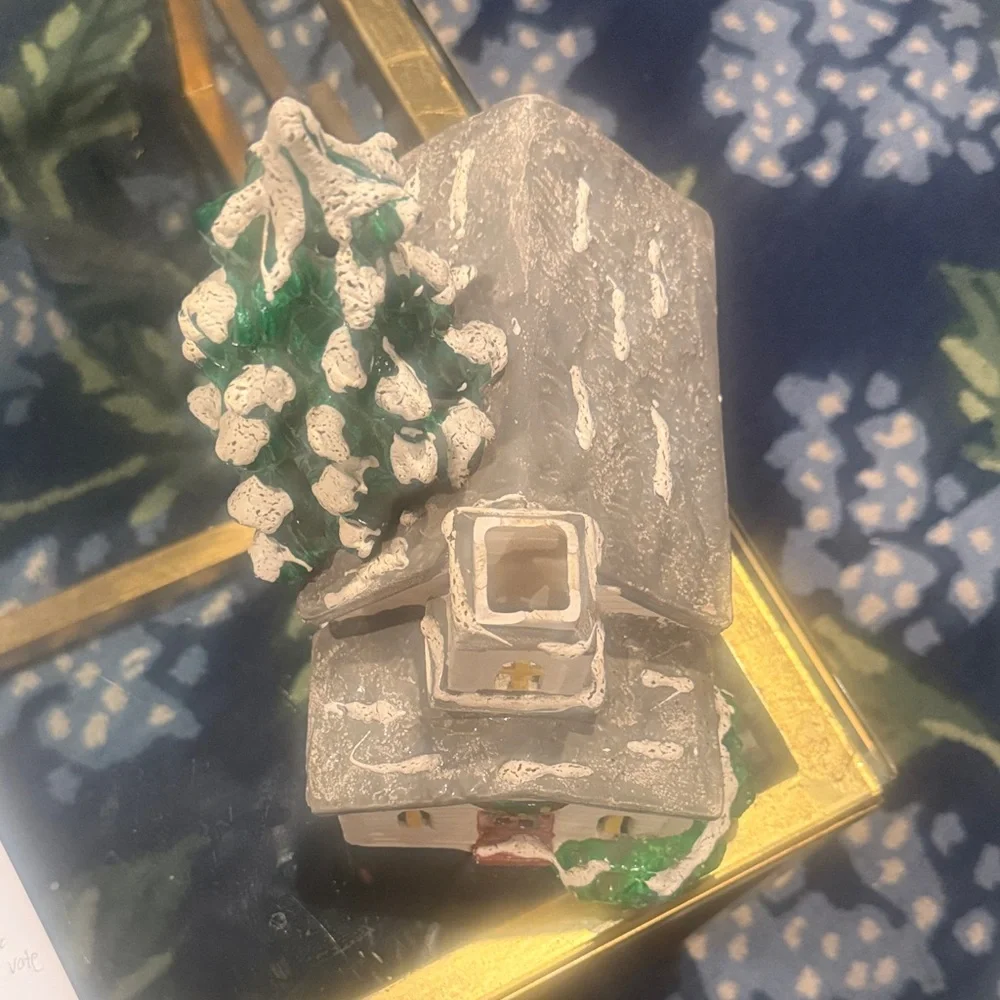 Vintage 1979 Department 56 Charming Holiday Village House with Snowy Green Tree